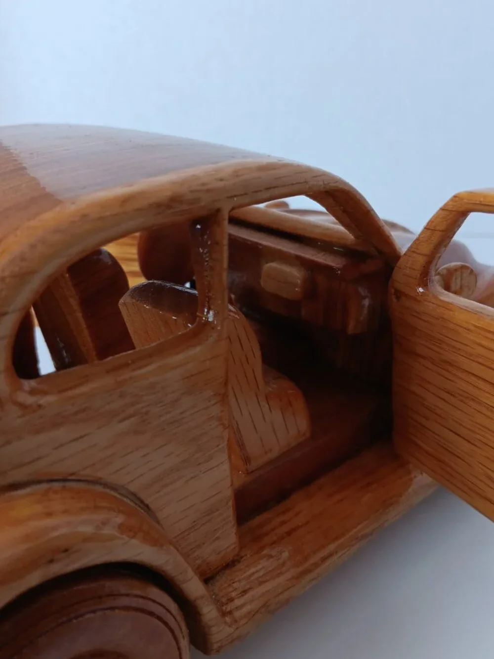 Handmade Oak Model Volkswagen  - 10 in (L)  x 4.5 in (W) - Working Doors/Wheels